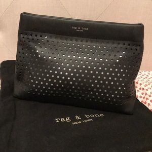 Black leather perforated Rag & Bone clutch